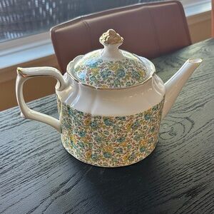 Floral Teapot with Gold Accents